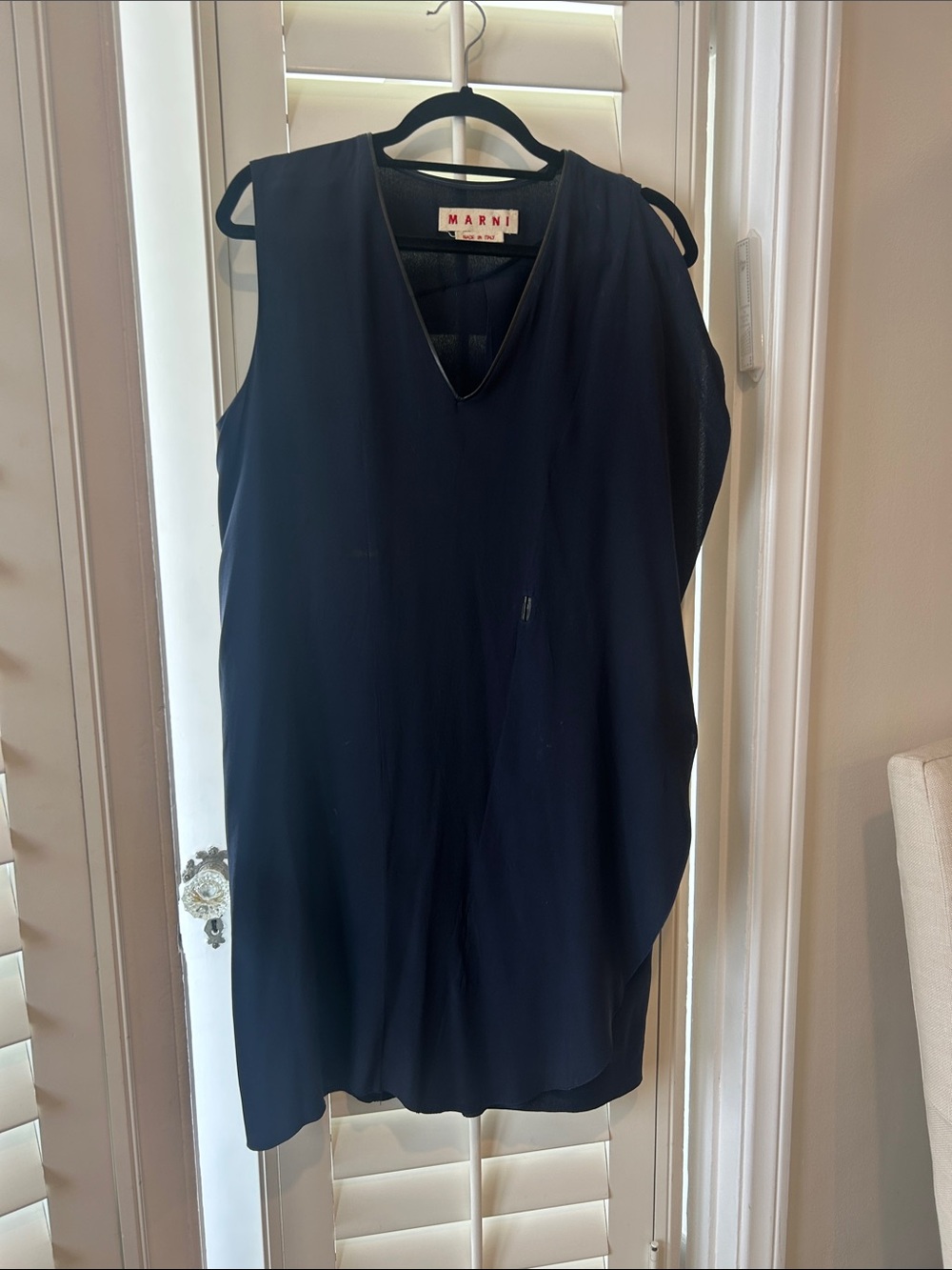 Marni Dark Navy Sleeveless V-Neck Shift Dress size 44